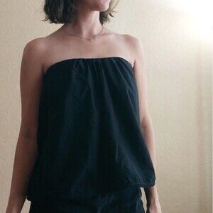 Anthropologie Black Strapless Top Cotton Keyhole Sz Large